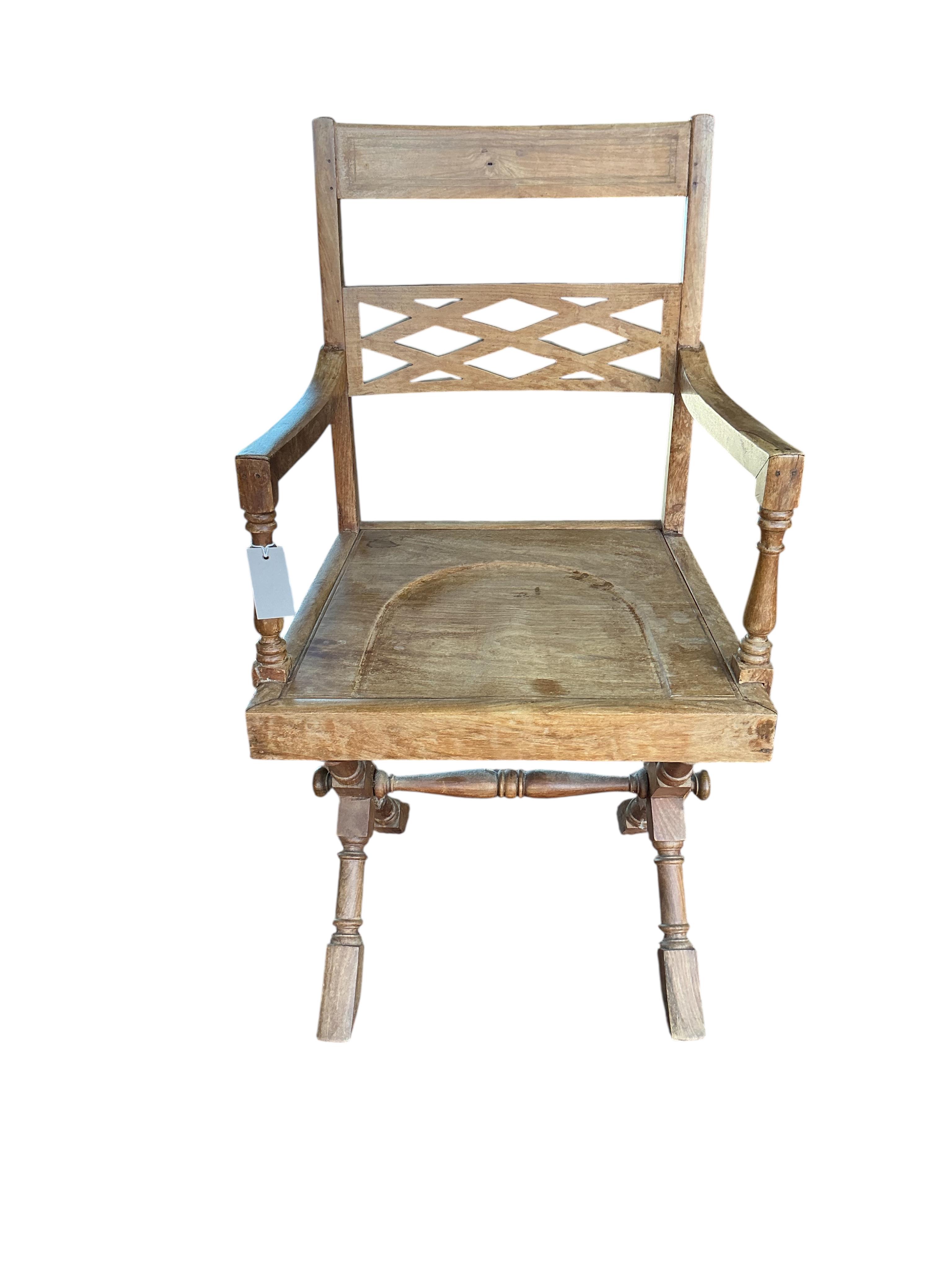 A 19th century Anglo Indian teak campaign chair, width 49cm, depth 47cm, height 92cm